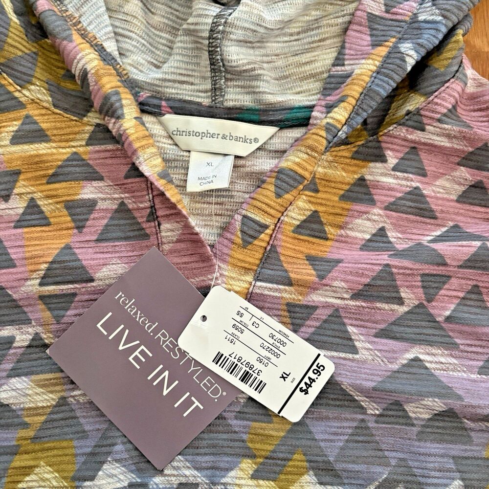Christopher & Banks Hoodie Women’s XL Multicolor Geometric Lightweight Retro NWT - Picture 6 of 9